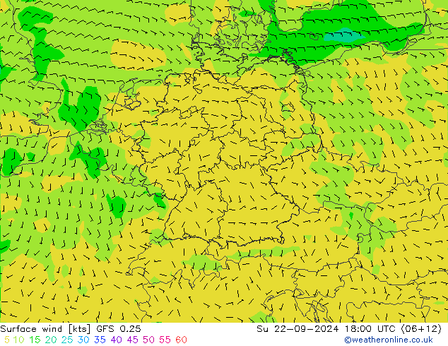 Surface wind GFS 0.25 Su 22.09.2024 18 UTC