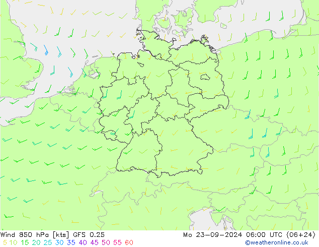 Wind 850 hPa GFS 0.25 Mo 23.09.2024 06 UTC