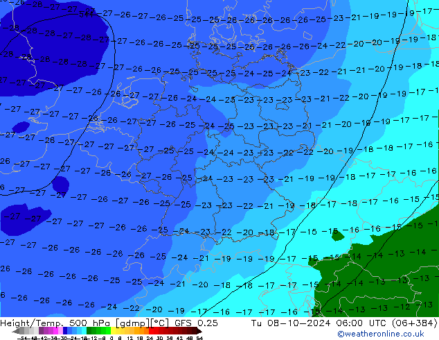 Z500/Rain (+SLP)/Z850 GFS 0.25 Ter 08.10.2024 06 UTC