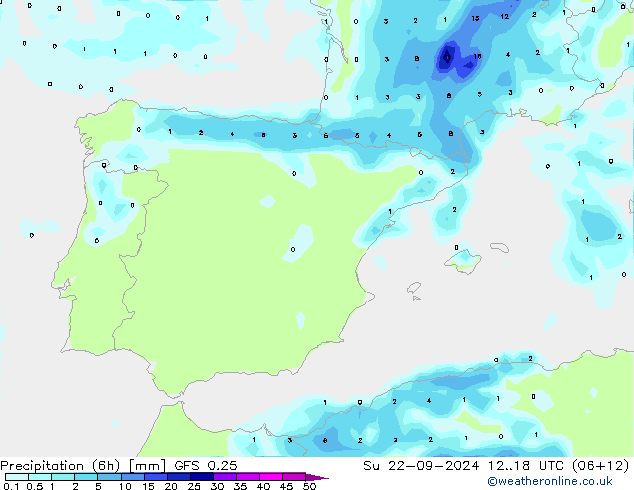 Z500/Rain (+SLP)/Z850 GFS 0.25 Dom 22.09.2024 18 UTC