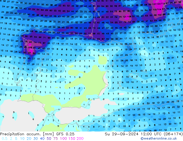 Precipitation accum. GFS 0.25 Ne 29.09.2024 12 UTC