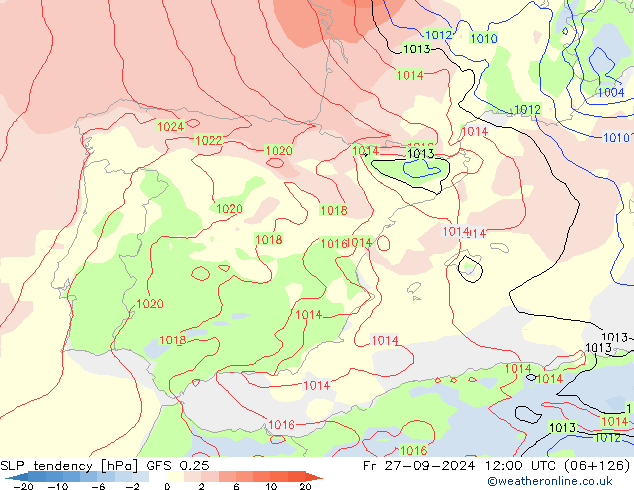 SLP tendency GFS 0.25 Fr 27.09.2024 12 UTC