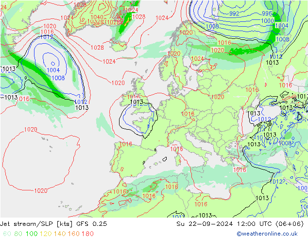 高速氣流/地面气压 GFS 0.25 星期日 22.09.2024 12 UTC