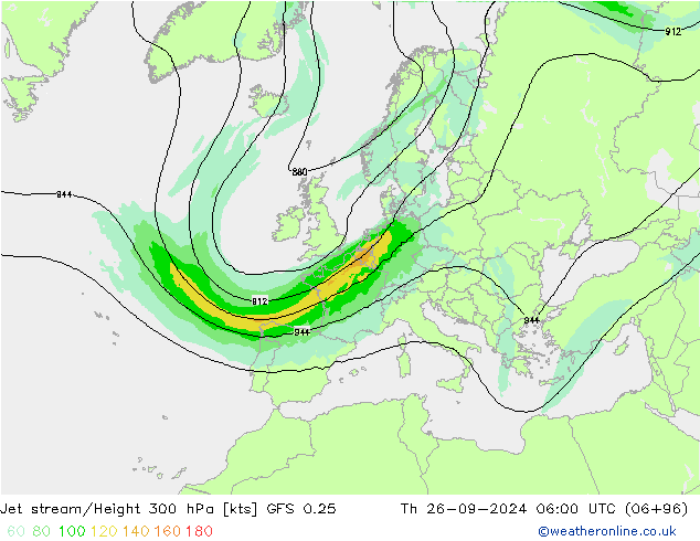 Corriente en chorro GFS 0.25 jue 26.09.2024 06 UTC