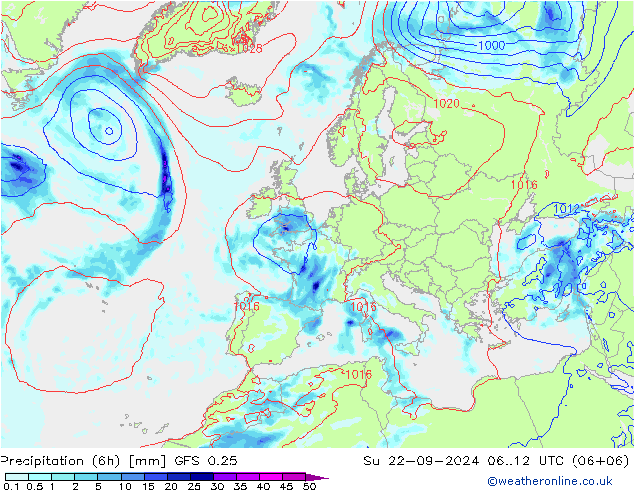 Z500/Yağmur (+YB)/Z850 GFS 0.25 Paz 22.09.2024 12 UTC