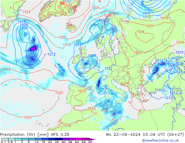 Z500/Rain (+SLP)/Z850 GFS 0.25 Mo 23.09.2024 09 UTC