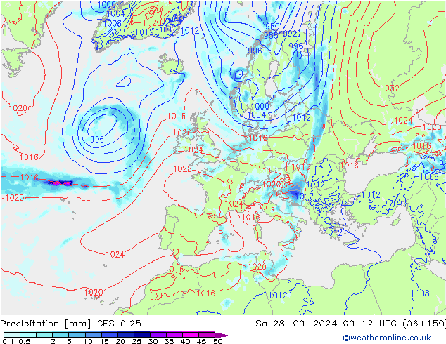 Niederschlag GFS 0.25 Sa 28.09.2024 12 UTC