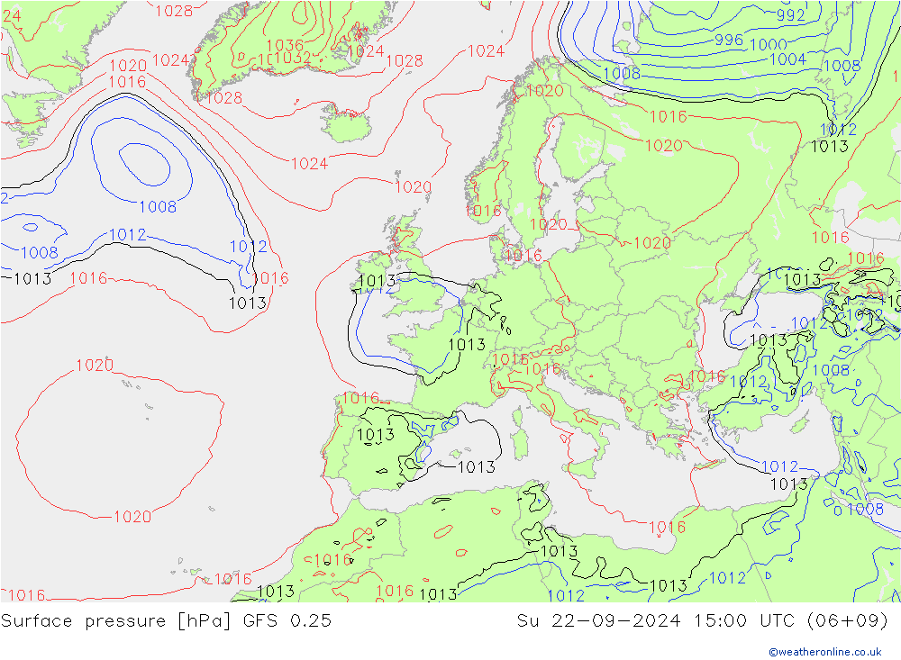 pressão do solo GFS 0.25 Dom 22.09.2024 15 UTC