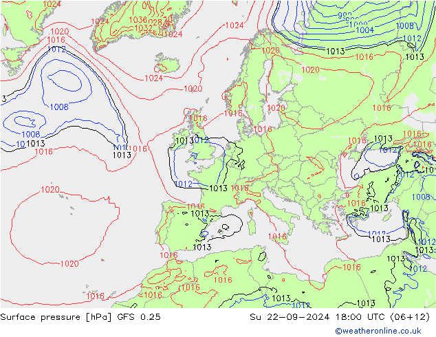 Bodendruck GFS 0.25 So 22.09.2024 18 UTC