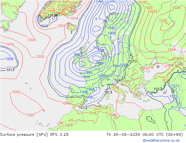 Luchtdruk (Grond) GFS 0.25 do 26.09.2024 06 UTC