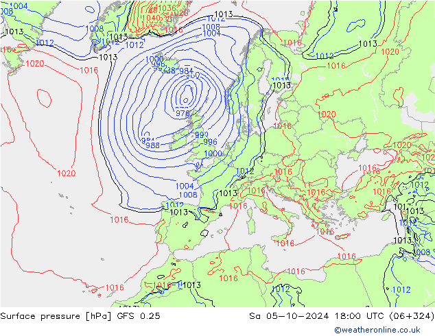 地面气压 GFS 0.25 星期六 05.10.2024 18 UTC