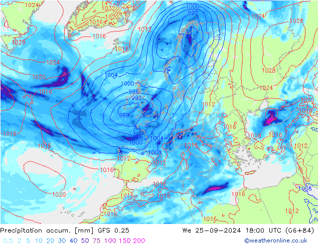 Nied. akkumuliert GFS 0.25 Mi 25.09.2024 18 UTC