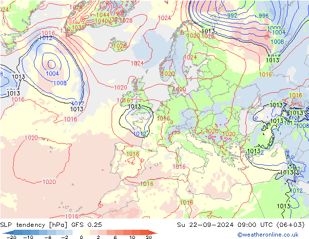 SLP tendency GFS 0.25 Ne 22.09.2024 09 UTC