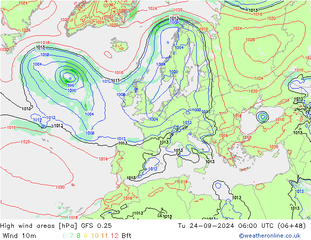 Windvelden GFS 0.25 di 24.09.2024 06 UTC