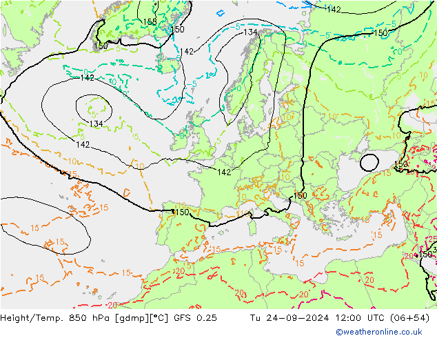 Z500/Rain (+SLP)/Z850 GFS 0.25 Tu 24.09.2024 12 UTC