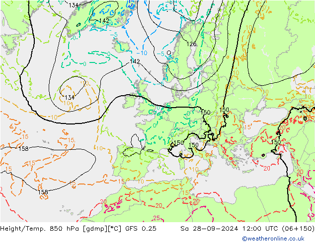 Z500/Rain (+SLP)/Z850 GFS 0.25 Sa 28.09.2024 12 UTC