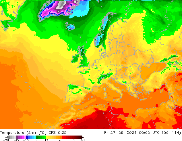 Temperature (2m) GFS 0.25 Pá 27.09.2024 00 UTC