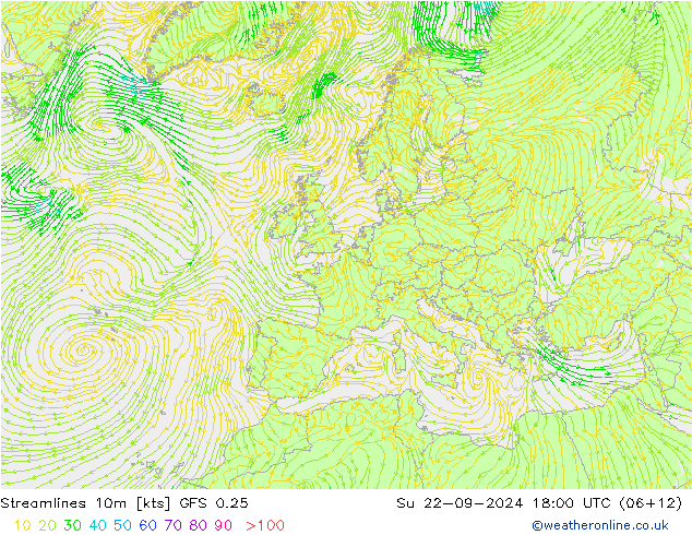 Streamlines 10m GFS 0.25 Ne 22.09.2024 18 UTC