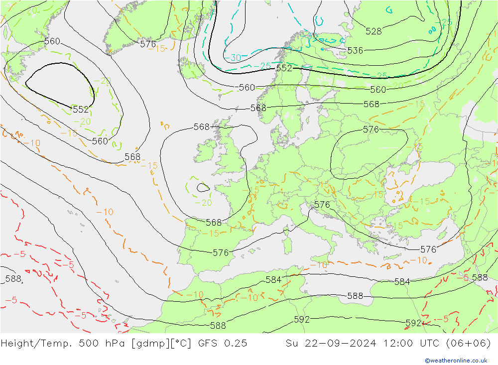 Z500/Rain (+SLP)/Z850 GFS 0.25 星期日 22.09.2024 12 UTC