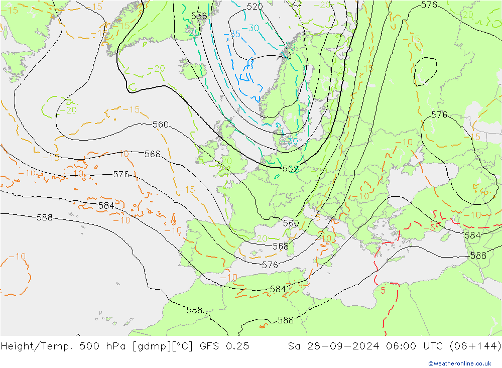 Z500/Regen(+SLP)/Z850 GFS 0.25 za 28.09.2024 06 UTC