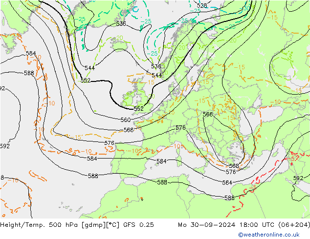 Z500/Regen(+SLP)/Z850 GFS 0.25 ma 30.09.2024 18 UTC