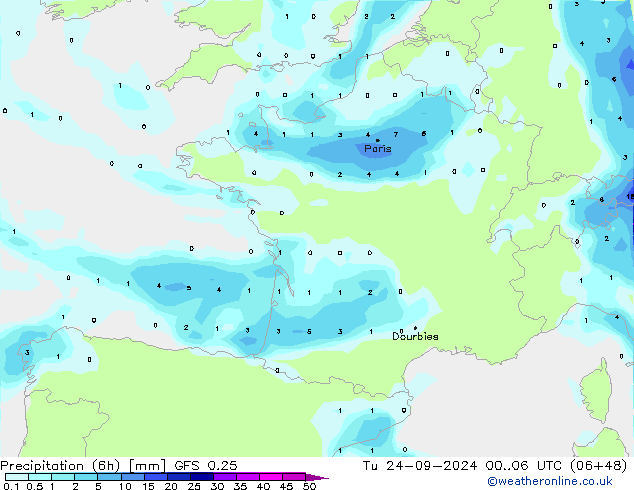 Z500/Rain (+SLP)/Z850 GFS 0.25 Tu 24.09.2024 06 UTC