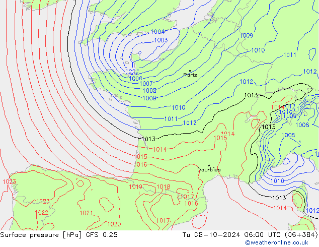 Bodendruck GFS 0.25 Di 08.10.2024 06 UTC