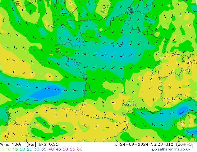 Wind 100m GFS 0.25 Tu 24.09.2024 03 UTC