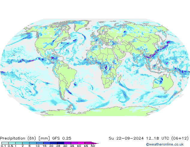 Precipitation (6h) GFS 0.25 Su 22.09.2024 18 UTC