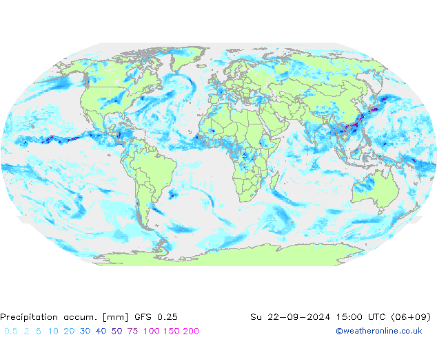 Totale neerslag GFS 0.25 zo 22.09.2024 15 UTC