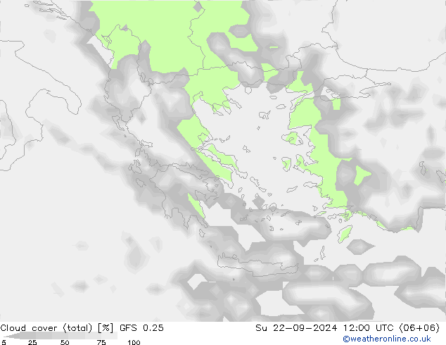 Wolken (gesamt) GFS 0.25 So 22.09.2024 12 UTC