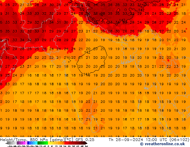 Z500/Yağmur (+YB)/Z850 GFS 0.25 Per 26.09.2024 12 UTC