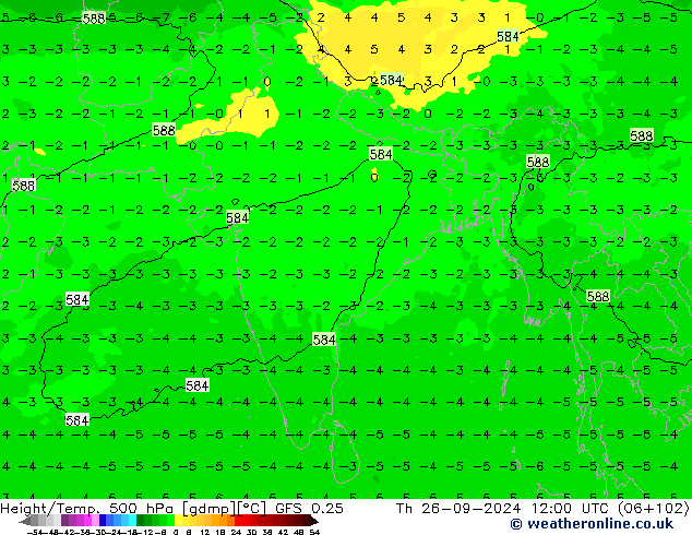 Z500/Yağmur (+YB)/Z850 GFS 0.25 Per 26.09.2024 12 UTC