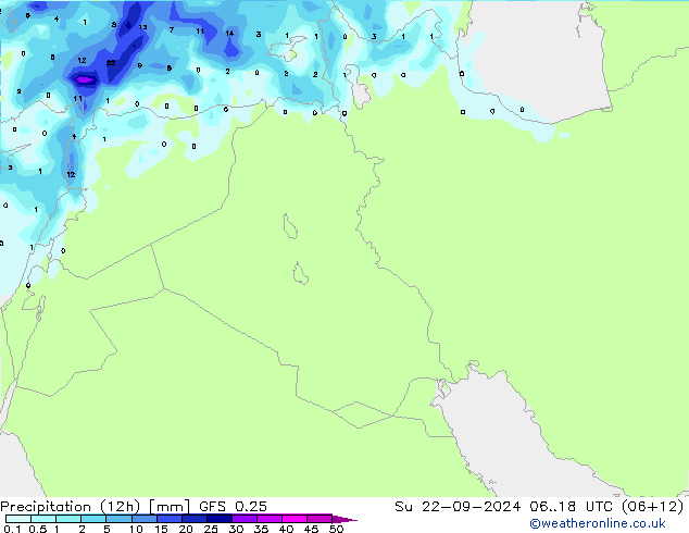 Nied. akkumuliert (12Std) GFS 0.25 So 22.09.2024 18 UTC