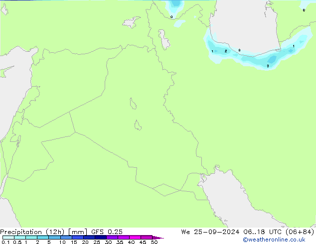 Précipitation (12h) GFS 0.25 mer 25.09.2024 18 UTC