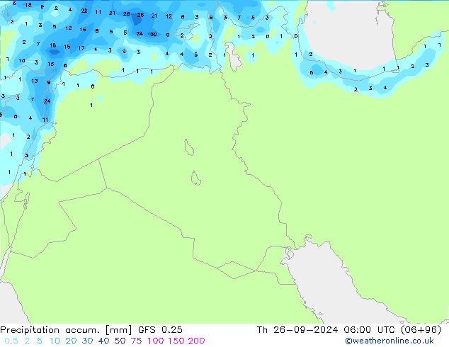 Totale neerslag GFS 0.25 do 26.09.2024 06 UTC