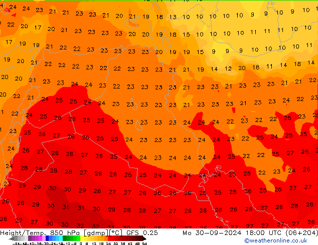 Z500/Rain (+SLP)/Z850 GFS 0.25 Mo 30.09.2024 18 UTC