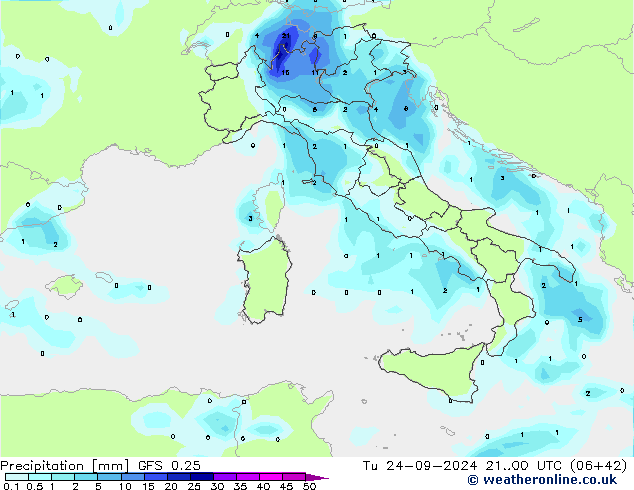 Precipitation GFS 0.25 Tu 24.09.2024 00 UTC