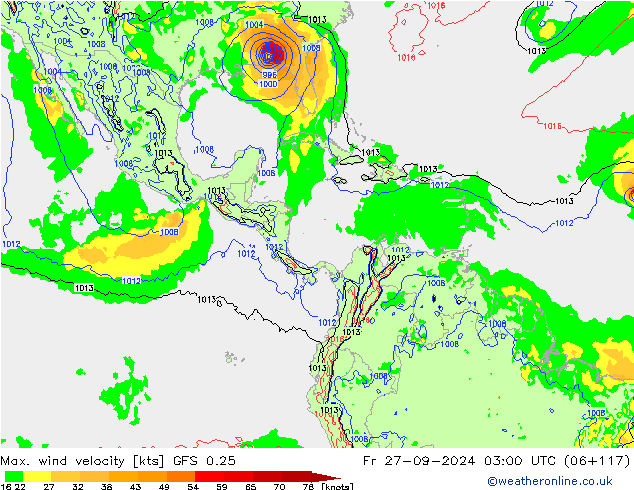 Max. wind snelheid GFS 0.25 vr 27.09.2024 03 UTC