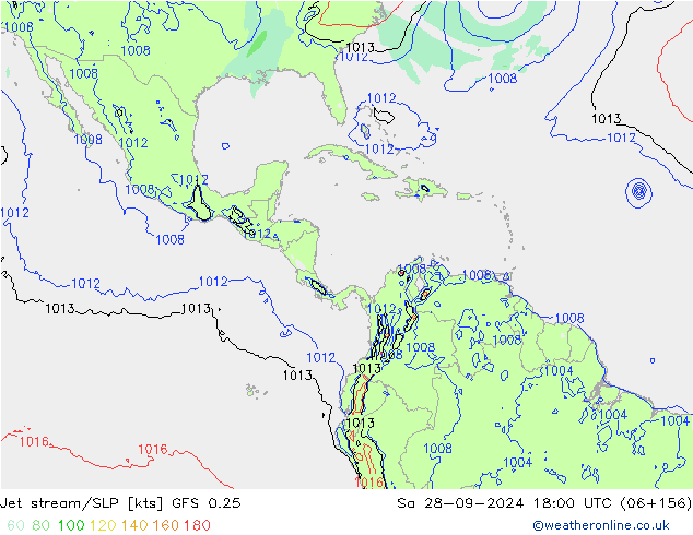 Jet stream GFS 0.25 Sáb 28.09.2024 18 UTC