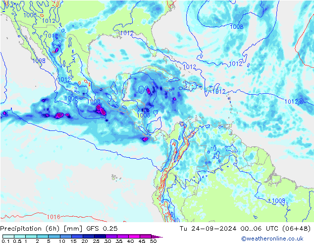 Z500/Rain (+SLP)/Z850 GFS 0.25 Út 24.09.2024 06 UTC