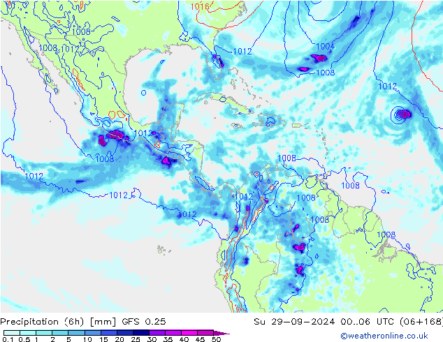 Precipitation (6h) GFS 0.25 Ne 29.09.2024 06 UTC