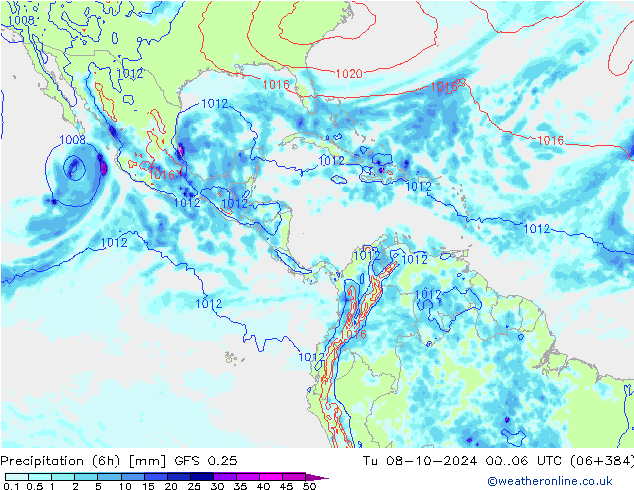 Z500/Rain (+SLP)/Z850 GFS 0.25 вт 08.10.2024 06 UTC