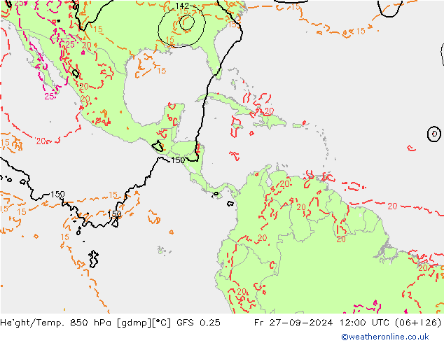 Z500/Rain (+SLP)/Z850 GFS 0.25 vie 27.09.2024 12 UTC