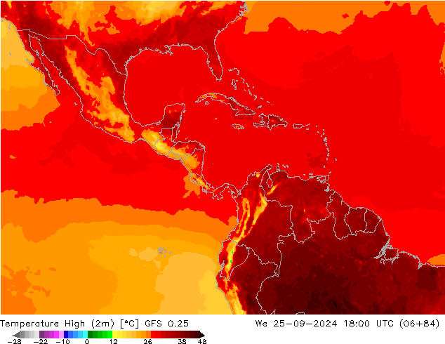 Nejvyšší teplota (2m) GFS 0.25 St 25.09.2024 18 UTC