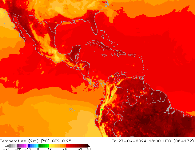 Temperatura (2m) GFS 0.25 ven 27.09.2024 18 UTC