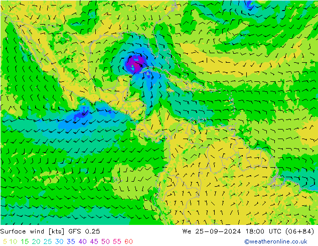 Rüzgar 10 m GFS 0.25 Çar 25.09.2024 18 UTC