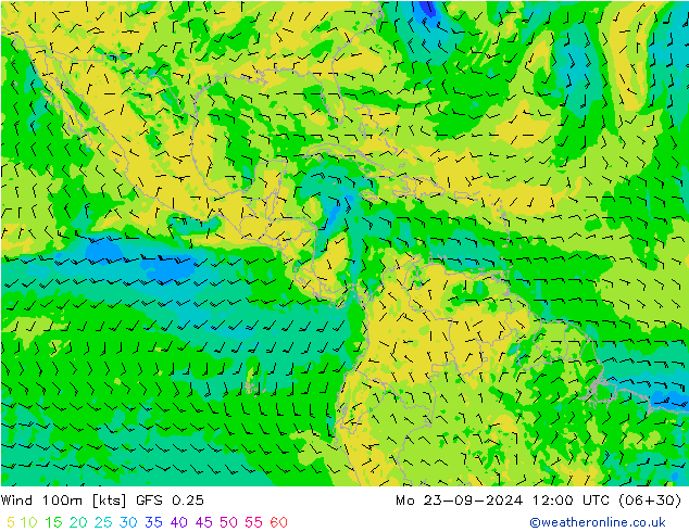 ветер 900 гПа GFS 0.25 пн 23.09.2024 12 UTC