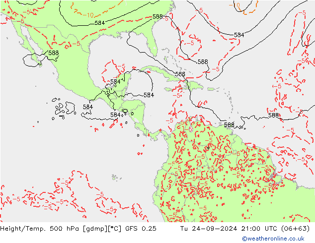 Z500/Rain (+SLP)/Z850 GFS 0.25 Tu 24.09.2024 21 UTC