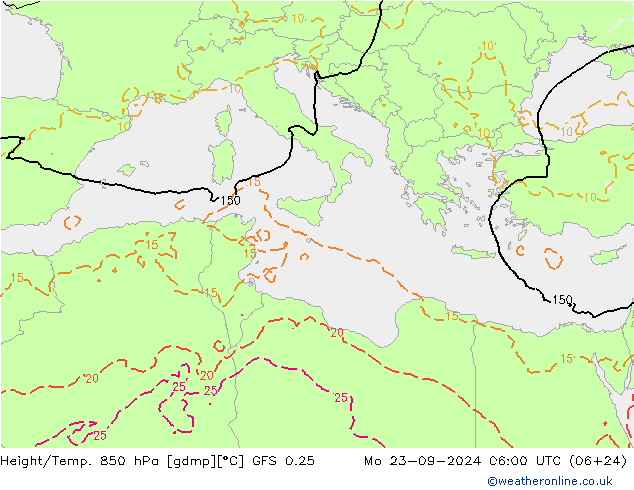 Z500/Yağmur (+YB)/Z850 GFS 0.25 Pzt 23.09.2024 06 UTC